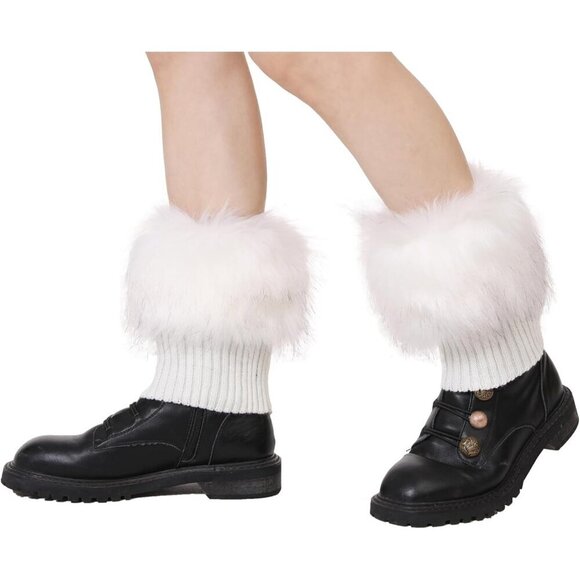 Women Faux Fur Leg Warmers Boot Cuffs Fuzzy Winter Knitted Foot Toppers main image 5